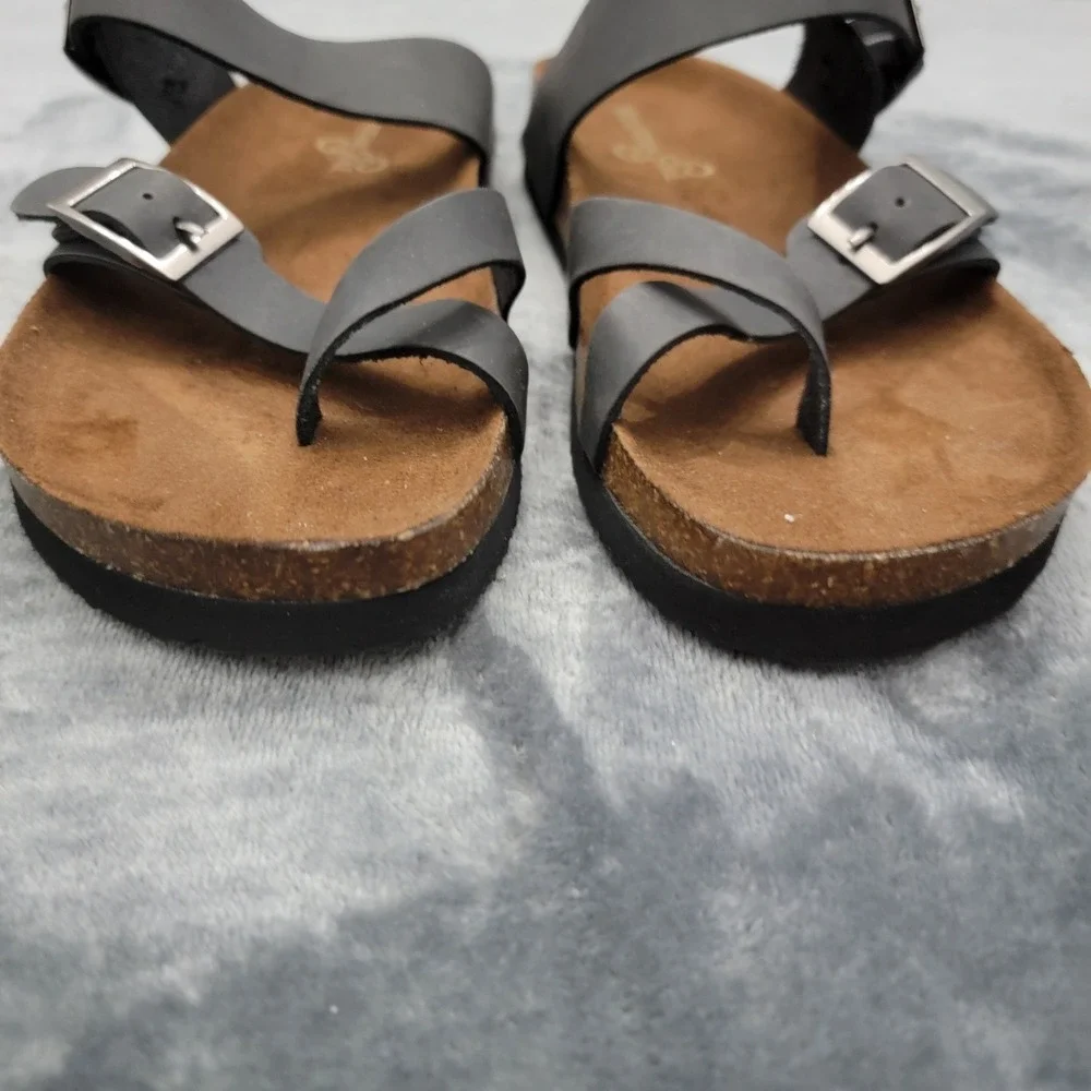 Mountain Sole Sandals Womens Size 7 Black Leather Toe Loop Buckle MS22282 - Picture 3 of 12